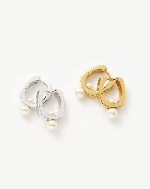 Button Pearl Square Hoop Earrings