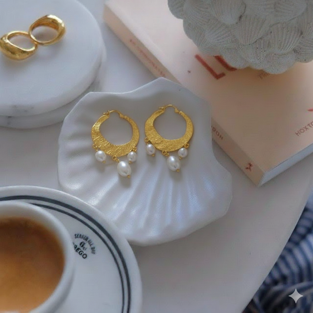 Capri Baroque Pearl Medium Hoop Earrings