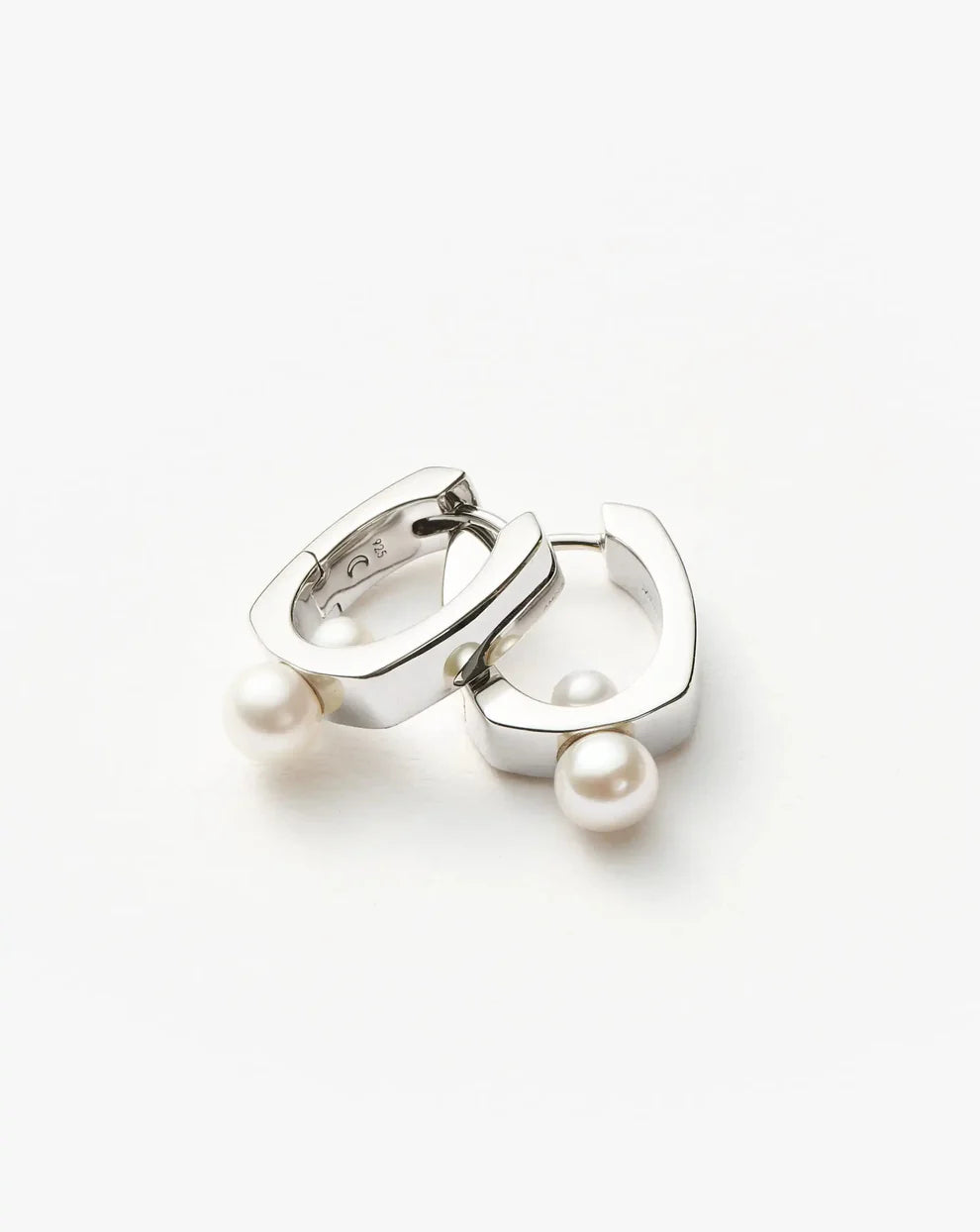 Button Pearl Square Hoop Earrings