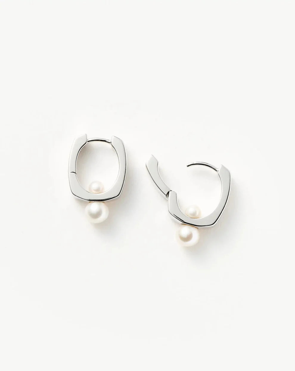 Button Pearl Square Hoop Earrings