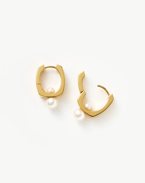 Button Pearl Square Hoop Earrings