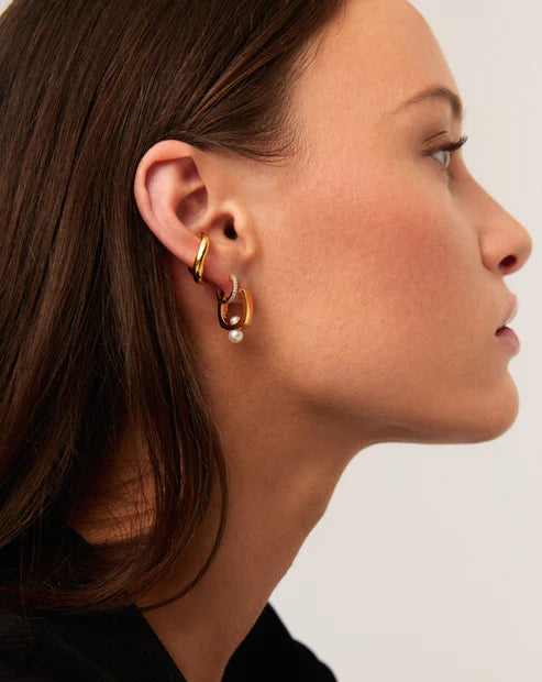 Button Pearl Square Hoop Earrings