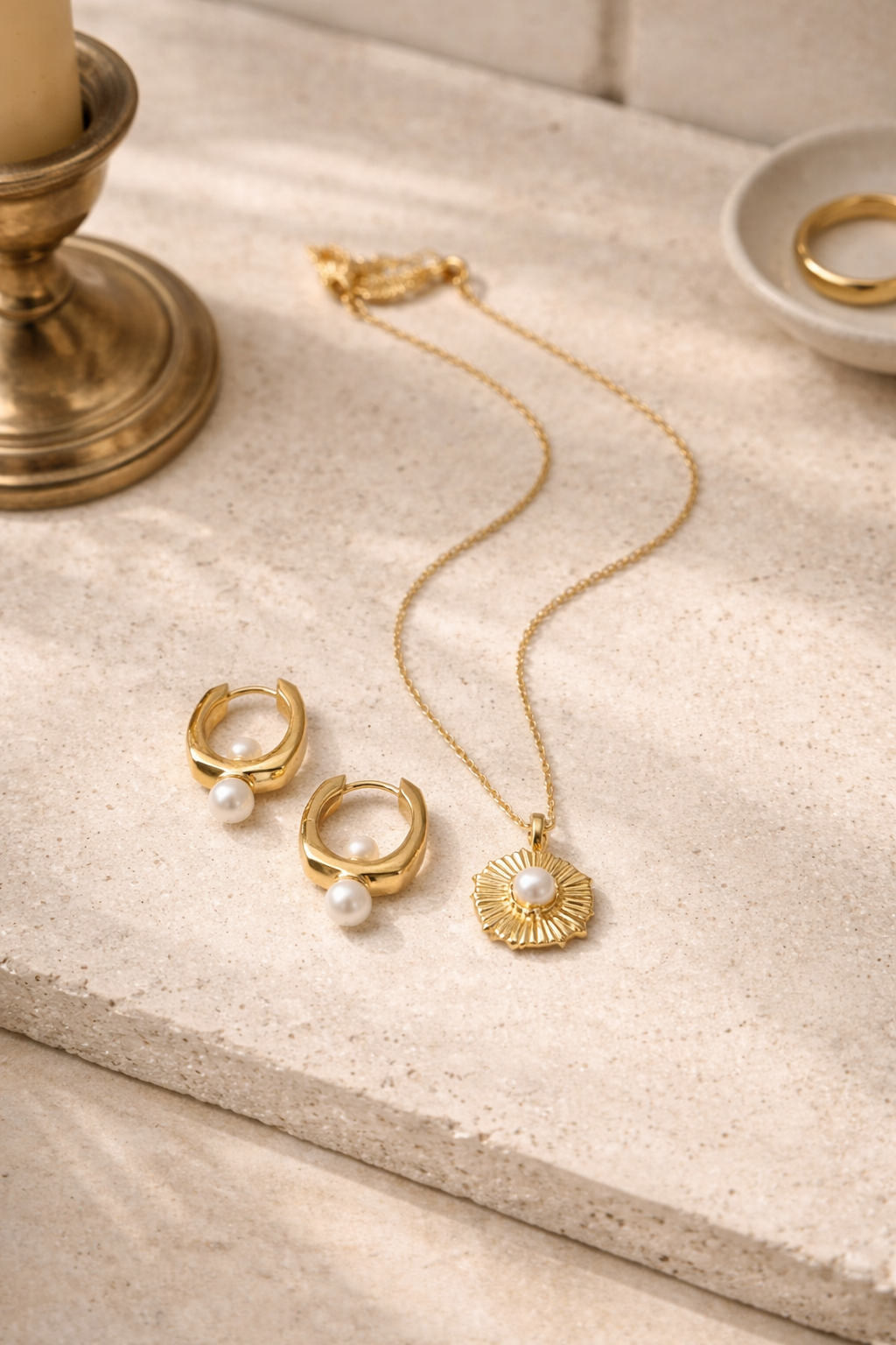 Button Pearl Square Hoop Earrings